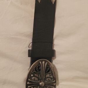 Elegant Black Belt with Ornate Silver Buckle
